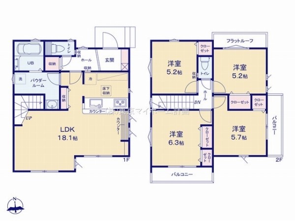 小平市小川西町5丁目　新築一戸建て　5799万円　1号棟