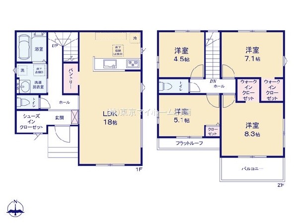 立川市西砂町2丁目　新築一戸建て　5290万円　1号棟