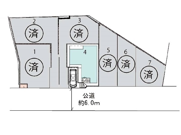 区画図:最終1棟！の大型現場敷地と道路に高低差のない敷地です。