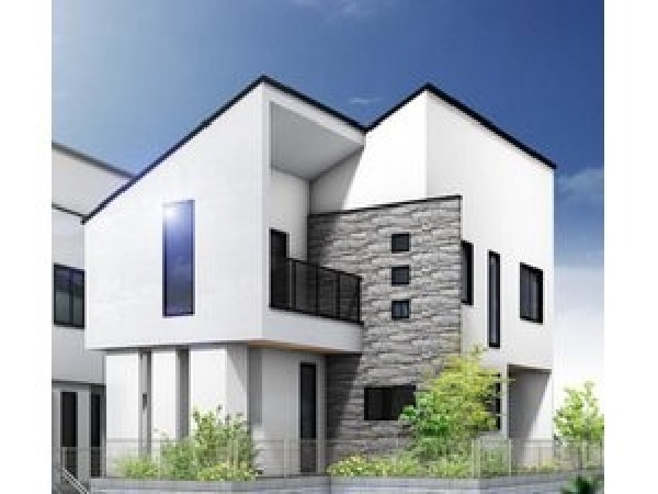 外観:【建物プラン例 建物価格1980万円(税込み、建物面積100m2】Fredge(フレッジ)アクセントの石の印影が映し出す、豊かな個性。拘りぬいたデザインがファサードに重厚感漂う風格をもたらします。