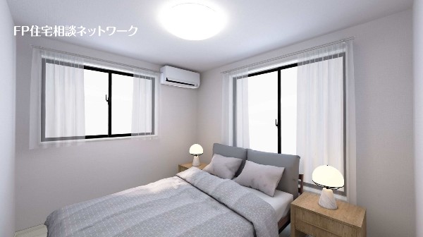 完成予想イメージ：2面採光でお部屋の隅々まで明るい印象の居室。おひさまの光を、爽やかな風をたっぷりと取り込めます。居室内はいつも明るいので、生活も自然と明るくなりますね。