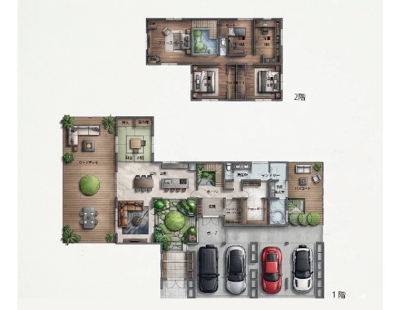 外観:参考プラン建物面積300ｍ2　建物参考価格5400万円（税込）間取：5LDK