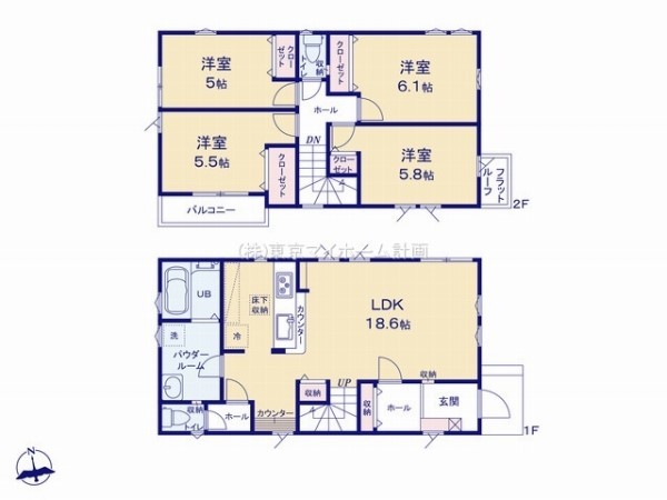 小平市上水本町1丁目　新築一戸建て　5499万円　2号棟